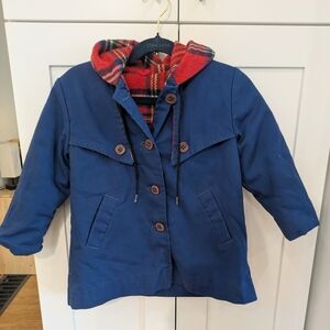 Vintage Blue Toddler Fall Jacket With Plaid Accents
